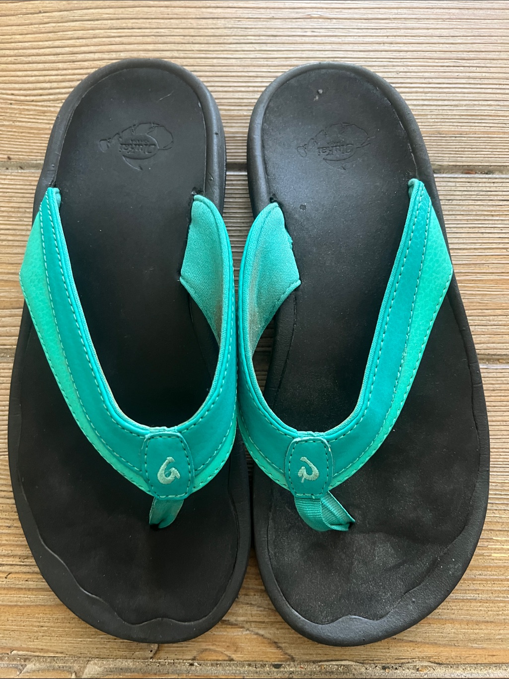 Olukai Women's Teal And Black Thong Sandals